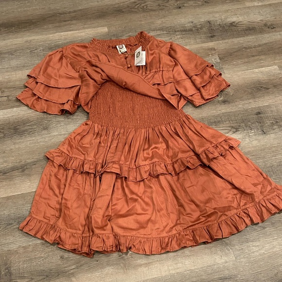 Bali Elf Linnette Mini Dress Copper Color Ruffle Fit Flare Style Cowboy Size XL - Picture 3 of 8